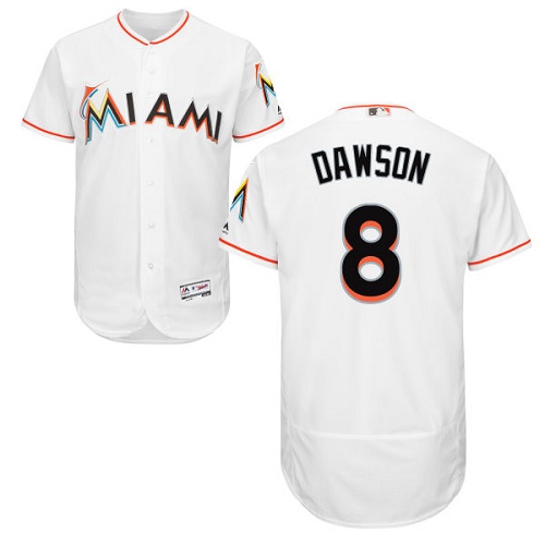 marlins #8 Andre Dawson White Flexbase Authentic Collection Stitched MLB Jersey - Click Image to Close
